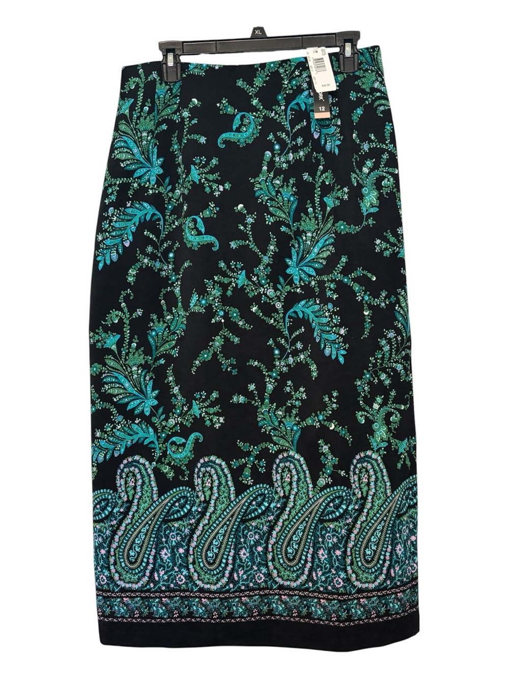 BRIGGS Teal Paisley Mid-Calf Length Velveteen Skirt Size 12 *NEW*